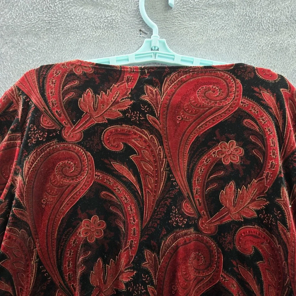 Notations‎ Women Blouse 3X Red Paisley Velvet Square Neck Pullover